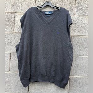 Vtg Polo Ralph Lauren Sweater Vest Mens 2LT* Gray Pima Cotton V Neck Pony Logo